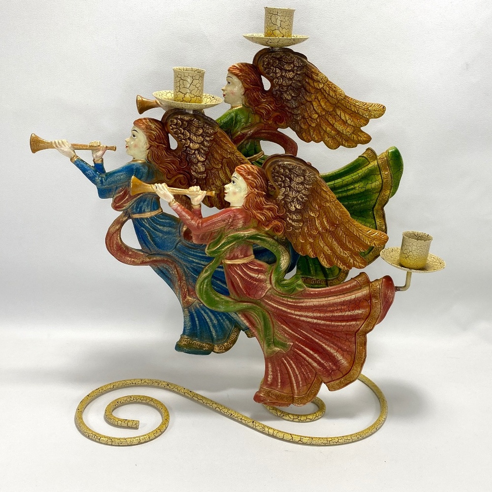 Angels Herald Trumpeting Metal 3 Candles Holder Smithsonian Institute Christmas